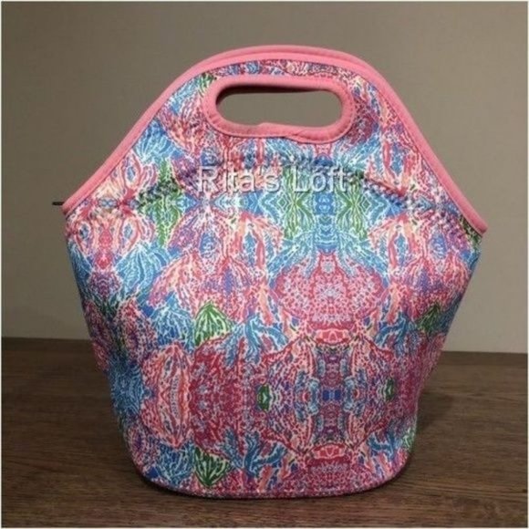 Floral Neoprene Zippered Lunch Bag‎ Tote - New - Picture 1 of 4